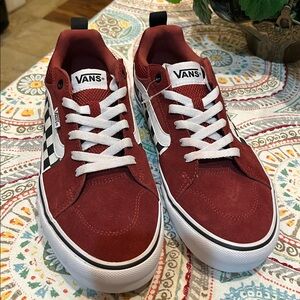 NEW Vans Men's Burgundy and Black Checkered Sneakers size 9